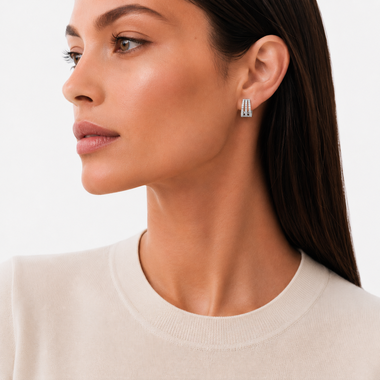 Triple Row Pavé Huggie Earrings