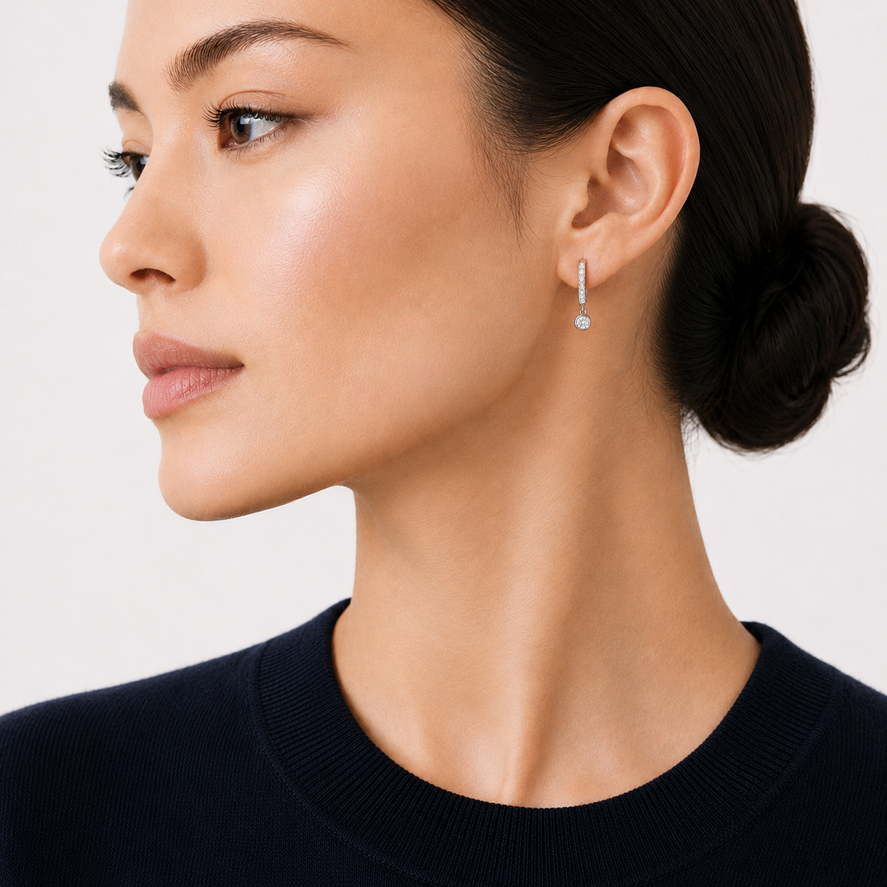 Bezel Drop Huggie Earrings