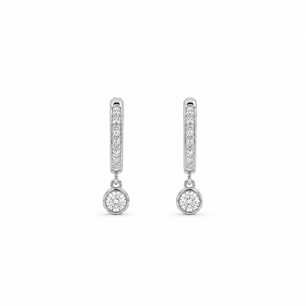 Bezel Drop Huggie Earrings
