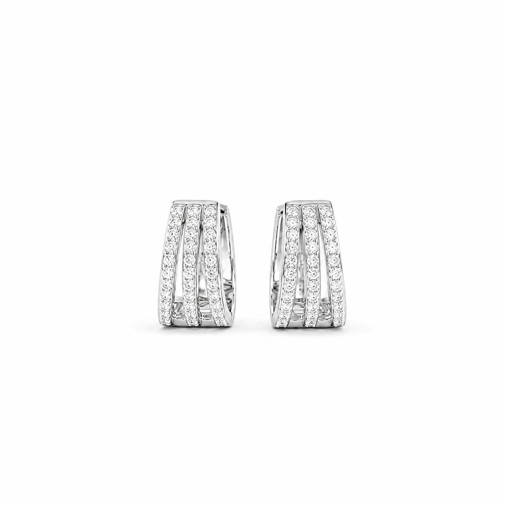 Triple Row Pavé Huggie Earrings
